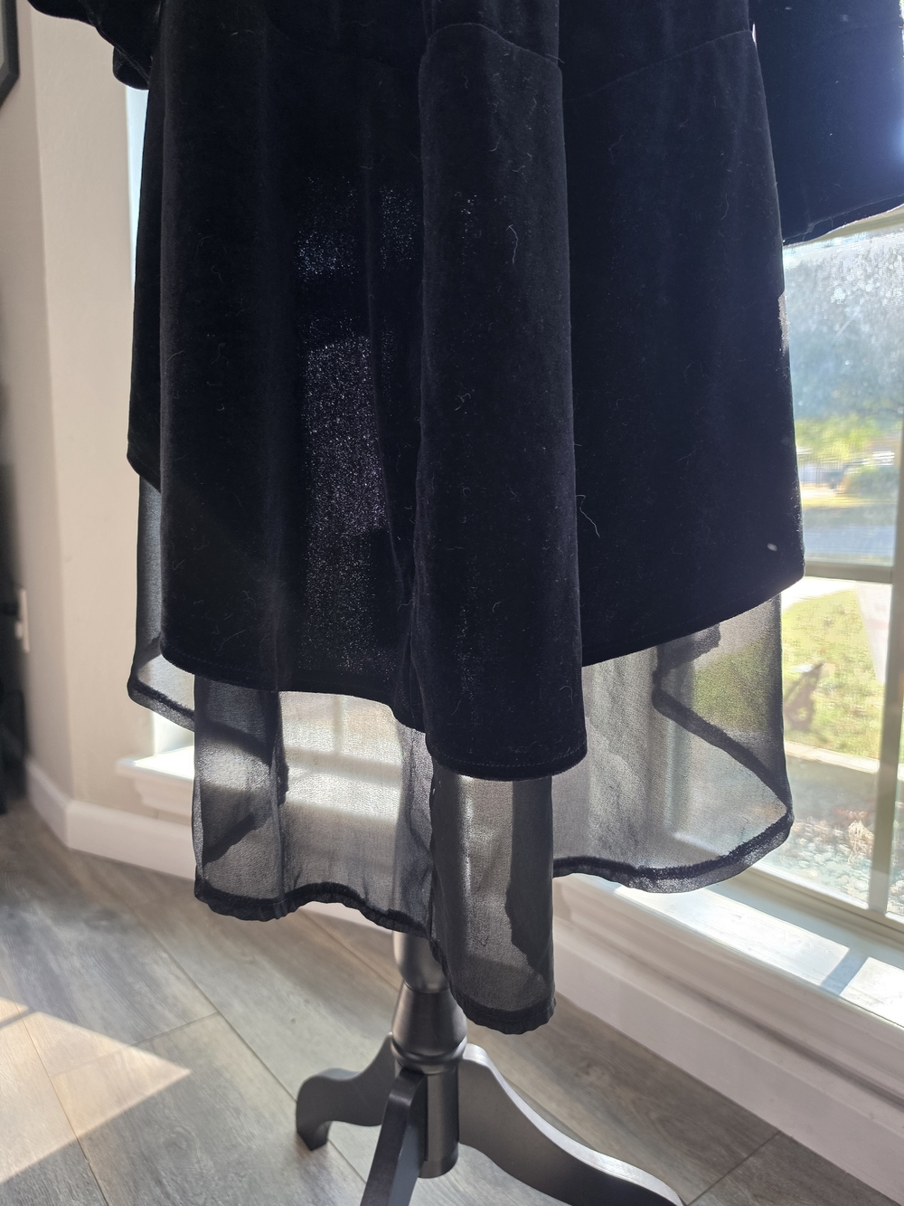 Black Velvet Cape with Sheer High-Low Hem